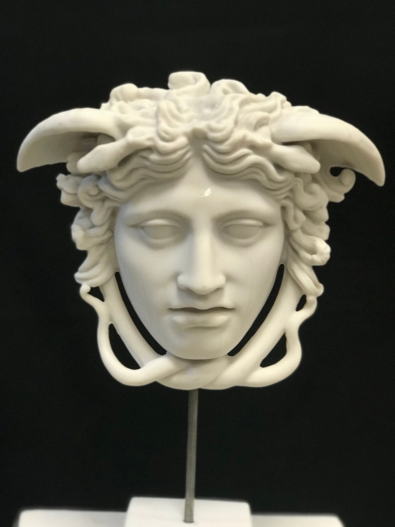 Medusa Head Statue on Base Greek Mythology Sculpture Antique Etsy