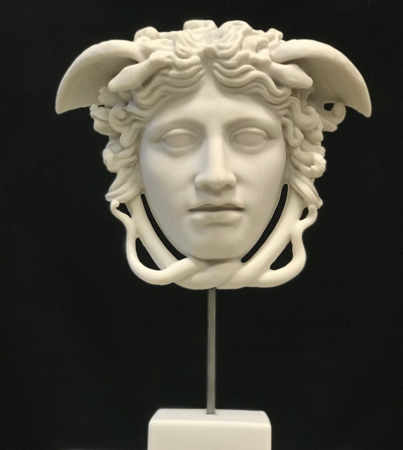 Medusa Head Statue on Base Greek Mythology Sculpture Antique Etsy