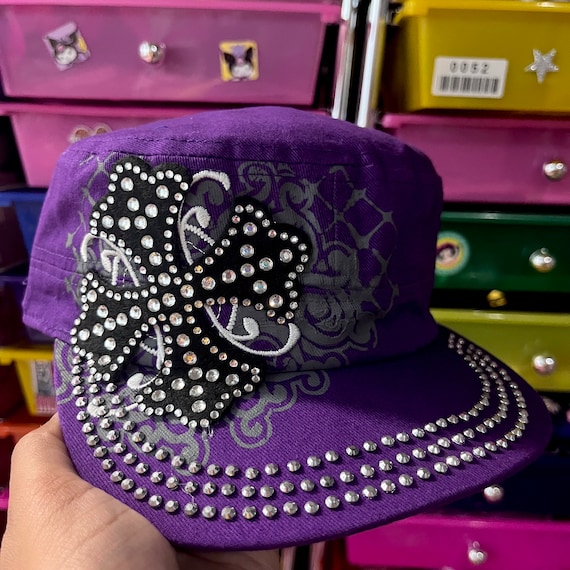 Mcbling Y2K Cadet Hat |  Trashy Y2K Aesthetic | 2000s Rhinestone Denim Hat