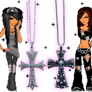 Y2k Punk Cross necklace | Blingy Cross | Skull cross | early 2000s | emo Goth | Trashyy2k Mcbling