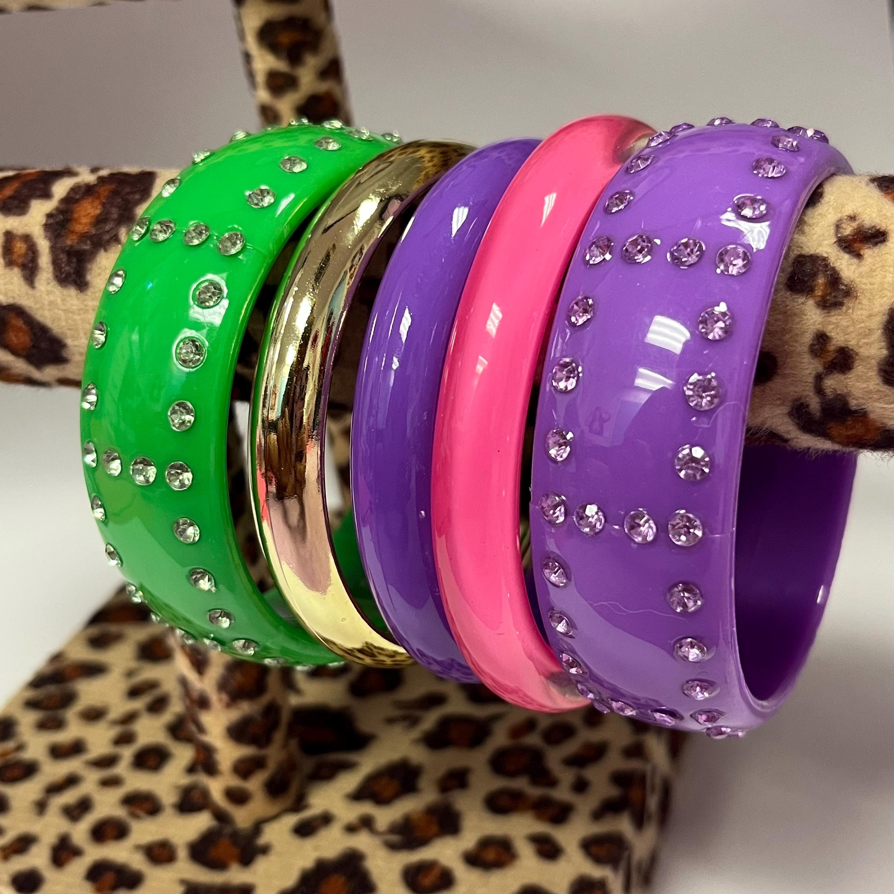 Y2K Rhinestone Bangle Stack | Colorful Early 2000s Mcbling