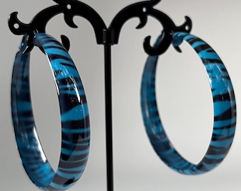 Y2K Blue Zebra Print Mini Hoop Earrings | Mcbling | Trashyy2k | 2000s Jewelry | Vintage Jewelry