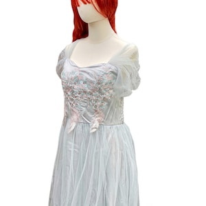 Ice blue grey embroidered evening Dress with beads, long Princess Dress, Cocktail Dress, bridal Gown, Wedding Dress, Party Dress