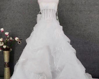 White wedding dress with beads & ribbons evening dress, bridal dresses