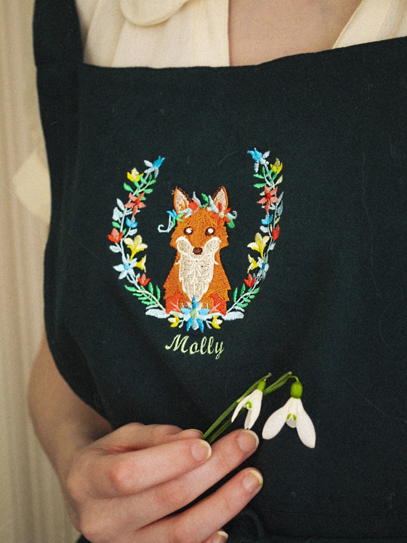 Personalized Fox Apron_Forest Green image 3