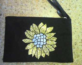 Sunflower Wristlet Wallet, Iphone Wristlet Purse, Fabric Zipped Wristlet, Wristlet Clutch, Smartphone Wristlet, Samsung Wristle