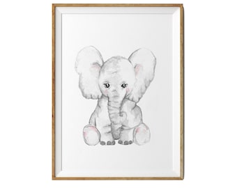 Kinderbild "Baby Elefant" , Kinderzimmer Bild, Wanddeko , Tierbild, Aquarell, hochauflösend, Farbe wählbar, DIN A4 + A5