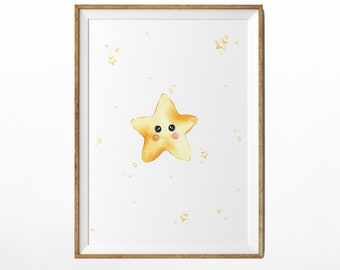 Kinderbild "Little Stars" , Kinderzimmer Bild, Wanddeko , Sternenbild, Aquarell, hochauflösend, Stern + Hintergrund wählbar, DIN A4 + A5