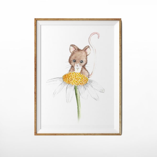 Kinderbild "Baby Maus" , Kinderzimmer Bild, Wanddeko, Tierbild, Aquarell, hochauflösend, Farbe wählbar, DIN A4 + A5