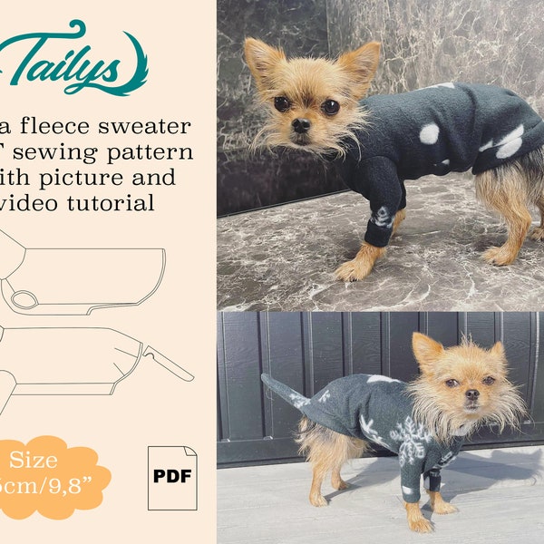 25cm/9,8inch Nala fleece sweater for your dog PDF Sewing pattern with written and video tutorial