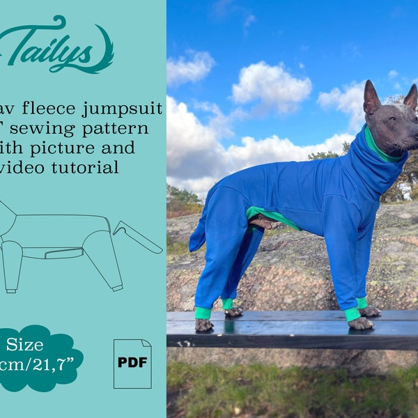 55cm/21,7inch Gustav fleece jumpsuit for your dog PDF Sewing pattern with video tutorial