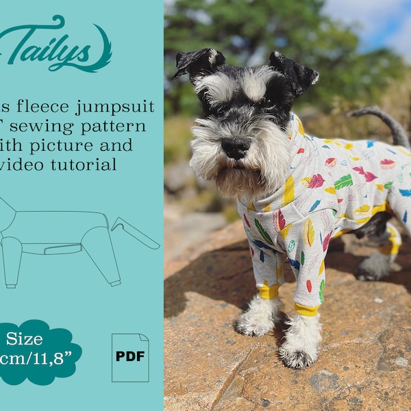 30cm/11,8inch Frans fleece jumpsuit for your dog PDF Sewing pattern with video tutorial