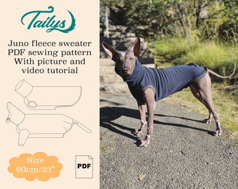 60cm/23inch Juno fleece sweater for your dog PDF Sewing pattern with written and video tutorial