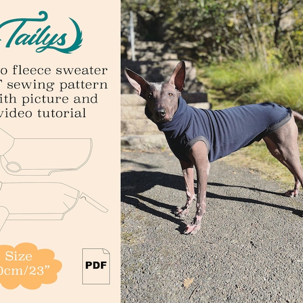 60cm/23inch Juno fleece sweater for your dog PDF Sewing pattern with written and video tutorial