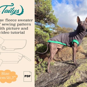 55cm/21,7inch Gustav fleece sweater for your dog PDF Sewing pattern with written and video tutorial