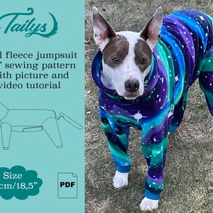 47cm/18,5inch Opal fleece jumpsuit for your dog PDF Sewing pattern with written/picture instructions and video tutorial