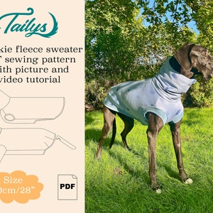 70cm/28inch Frankie fleece sweater for your dog PDF Sewing pattern with written and video tutorial
