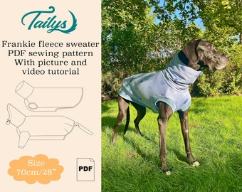 70cm/28inch Frankie fleece sweater for your dog PDF Sewing pattern with written and video tutorial