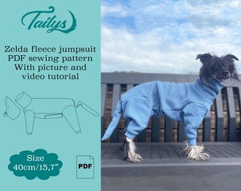 40cm/15,7inch Zelda fleece jumpsuit for your dog PDF Sewing pattern with video tutorial