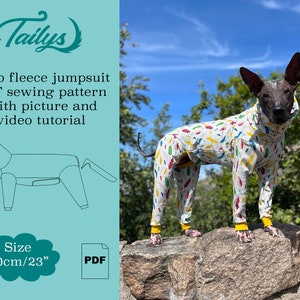 60cm/23inch Juno fleece jumpsuit for your dog PDF Sewing pattern with video tutorial