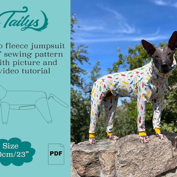 60cm/23inch Juno fleece jumpsuit for your dog PDF Sewing pattern with video tutorial