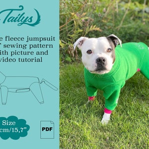 40cm/15,7inch Vilde fleece jumpsuit for your dog PDF Sewing pattern with written/picture instructions and video tutorial