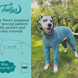 50cm/19,7inch Molly fleece jumpsuit for your dog PDF Sewing pattern with written/picture instructions and video tutorial