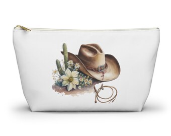 Personalized Western Makeup Bag Customized Gift Floral Cactus Cowgirl Boots Travel Accessory Pouch With T-bottom