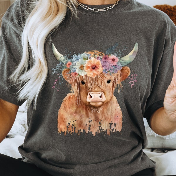 Highland Cow With Flower Crown - Etsy