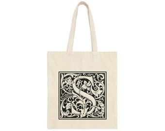 Floral Monogram Tote William Morris Letter S On A Simple Cotton Canvas Bag