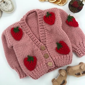 Baby knit cardigan, baby cardigan, pink baby cardigan, strawberry cardigan, pink knit cardigan,