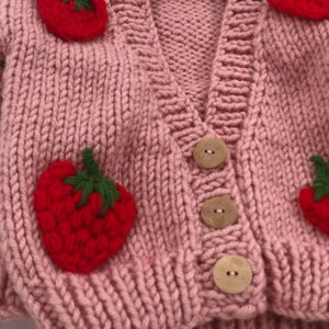 Pink Knit Cardigan for Baby and Kids - Strawberry Design - Wool Children's Cardigan - Birthday Gift