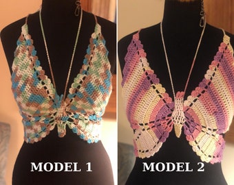 handmade butterfly top, custom butterfly top crochet, Handmade summer top, summer fashion top