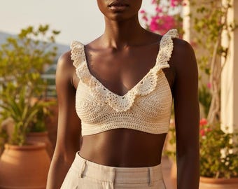 Summer Knit Bustier Top | Beachwear Crochet Crop for Her, Knit Crop Top for Summer, Stylish Beach Dress Bustier, Summer Fashion Gift for Her