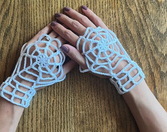 Spiderweb Crochet Costume Gloves - Perfect for Halloween