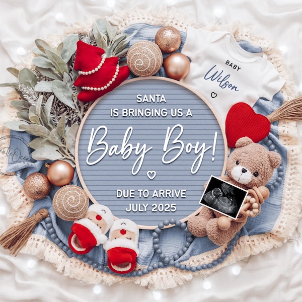 Anuncio de bebé varón en Navidad: Plantilla editable (digital)