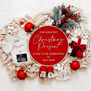 Annuncio di gravidanza di Natale digitale, modello di annuncio di nascita per le feste per i social media, download digitale, il nostro regalo più bello
