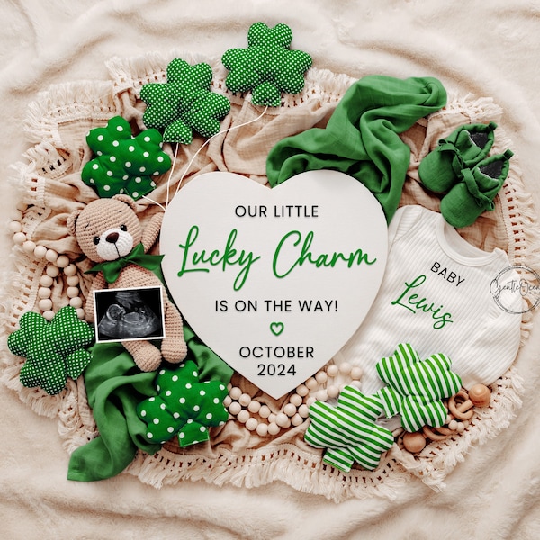 Lucky Charm St Patricks Day Pregnancy Announcement Digital, Baby Announcement Template for Social Media, Pregnancy Reveal Idea, Our Little