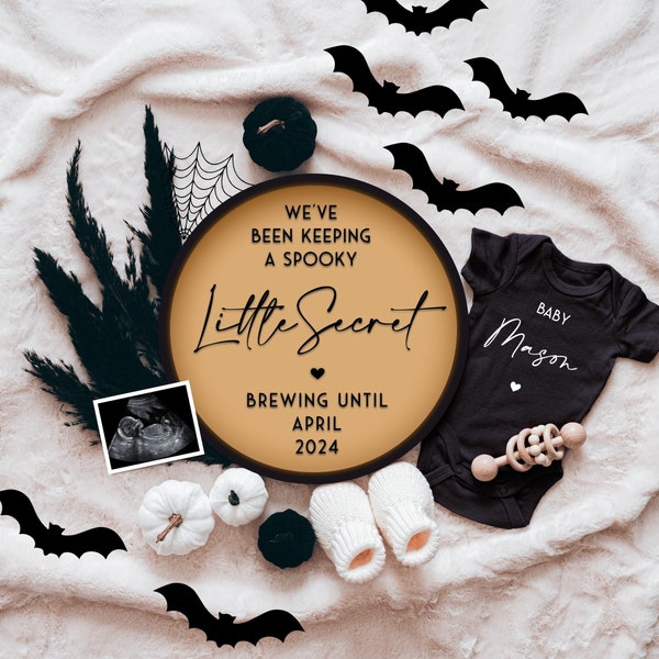 Halloween Digital Pregnancy Announcement For Social Media, Pregnancy Reveal Digital, Announcing Pregnancy To, With Ultrasound, Little Secret