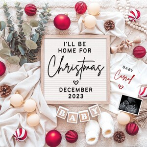 Plantilla editable de anuncio de embarazo navideño para redes sociales, Instagram y Facebook • Anuncio de bebé navideño • Embarazo en vacaciones