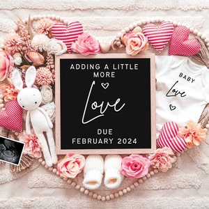 Valentine&#39;s Day Pregnancy Announcement Digital Template for Instagram & Facebook • February Baby Announcement • Adding a Little More Love