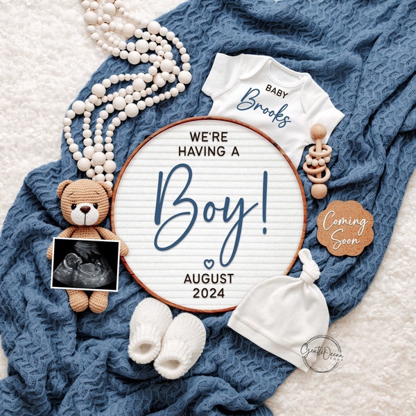 Baby Boy Announcement Digital Boho, Boy Digital Pregnancy Announcement For Social Media, Facebook, Instagram, Baby Boy Reveal Digital