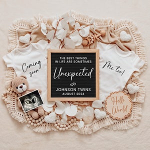 Unexpected Twin Pregnancy Announcement Digital, Twin Baby Announcement Editable Template for Social Media, Twins Reveal, Digital Download image 1