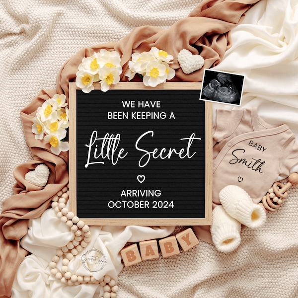 Spring Pregnancy Announcement Digital, Little Secret Baby Announcement Editable Template for Social Media, Spring Pregnancy Reveal Idea