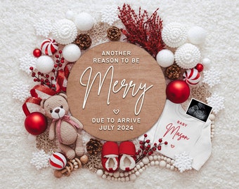 Christmas Pregnancy Announcement Digital, Holiday Baby Announcement Template for Social Media, Another Reason To Be Merry, Digital Download