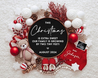 Christmas Pregnancy Announcement Digital, Holiday Baby Announcement Template for Social Media, Digital Download, Extra Sweet, Two Tiny Feet