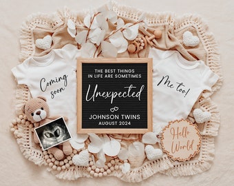 Unexpected Twin Pregnancy Announcement Digital, Twin Baby Announcement Editable Template for Social Media, Twins Reveal, Digital Download