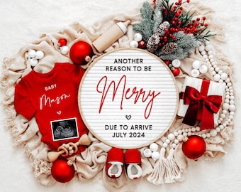 Christmas Pregnancy Announcement Digital, Holiday Baby Announcement for Social Media, To Be Merry, Editable Template, Instant Download