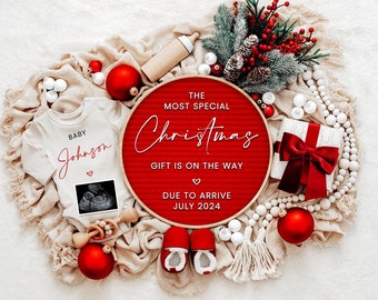 Christmas Pregnancy Announcement Digital, Holiday Baby Announcement Template for Social Media, Digital Download, Gift Is On The Way