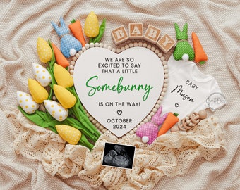 Somebunny Easter Pregnancy Announcement Digital, Spring Baby Announcement Template for Social Media, Pregnancy Reveal Idea, Is On The Way